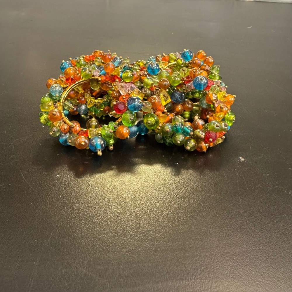 Beaded Napkin Ring Set 6pc Multicolor Glass Cluster Eclectic Table Decor